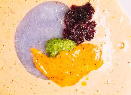 Set multicolored smears of scrub with exfoliating particles.の写真素材