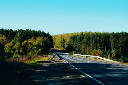 Landscape with road and forest, way, travel conceptの写真素材