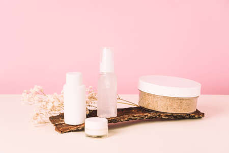 Set of cosmetic products with natural materials. Health and medicine concept, beauty and selfcare....