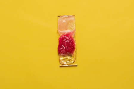 Smears of cosmetic products on the glass surface.の写真素材