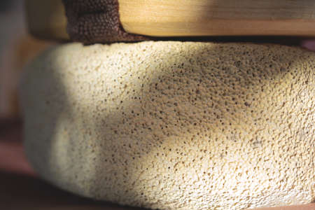 Close-up pumice stone texture, natural material, eco friendly bathroom accessorie