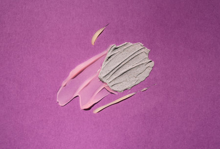 Multicolored swatches of cosmetic products for the face and body. Texture of skin care cosmetic product. Cosmetic product texture and selfcare trendの写真素材