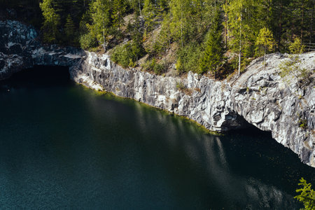 Marble quarry and lake in Ruskeala mountain park.の写真素材