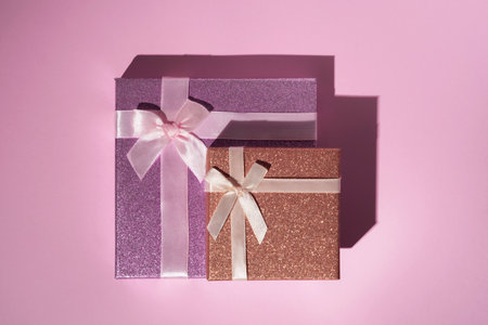 Pink and lilac holiday boxesの写真素材