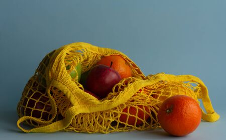 Fruit in a string bag. Zero waste conceptの写真素材