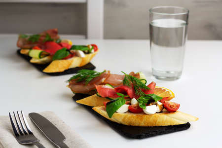 Different types of bruschetta. Traditional italian cuisineの写真素材