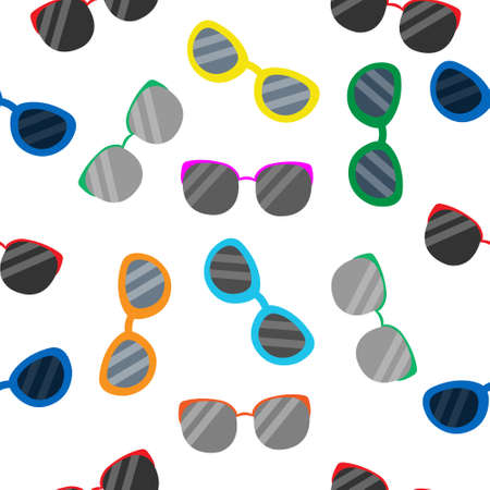 A bright seamless pattern of multi-colored red blue yellow orange and green sunglasses.vectorのイラスト素材