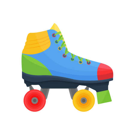 bright multi-colored roller skates in red, blue, orange and green colors, for walking and playing sports. Vector illustration isolated on a white background.のイラスト素材