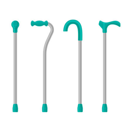 A set consisting of various crutches for the elderly. crutches for people with disabilities. Walking sttick for people with leg problems. Orthopedic supplies for the elderly and disabled. Vector set.のイラスト素材