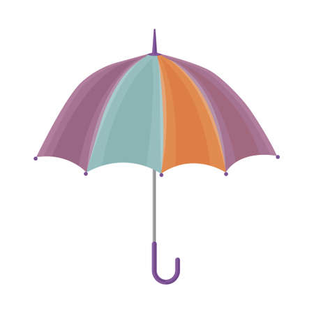 A bright multicolored umbrella with a brown handle. An accessory for protection from rain and bright sun. An umbrella for walking in rainy weather. Vector illustration isolated on a white backgroundのイラスト素材