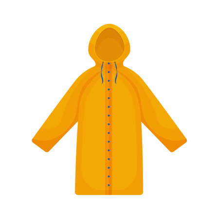 A bright yellow raincoat for protection from the rain. Raincoat for walking in rainy weather. Vector illustration isolated on a white backgroundのイラスト素材