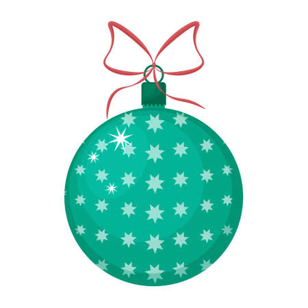 A ball with a Christmas tree toy. A toy for decorating a Christmas tree in the form of a green ball with stars. Christmas accessory, vector illustration isolated on white background.のイラスト素材