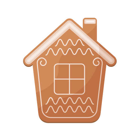 Cute Christmas gingerbread. New Year s gingerbread in the shape of a house. Festive pastries. Christmas cookies in the form of a house. Vector illustration isolated on a white backgroundのイラスト素材