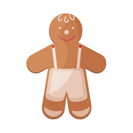 Cute Christmas gingerbread. New Year s smiling gingerbread. Festive pastries. Christmas cookies in the form of a cheerful little man. Vector illustration isolated on a white backgroundのイラスト素材