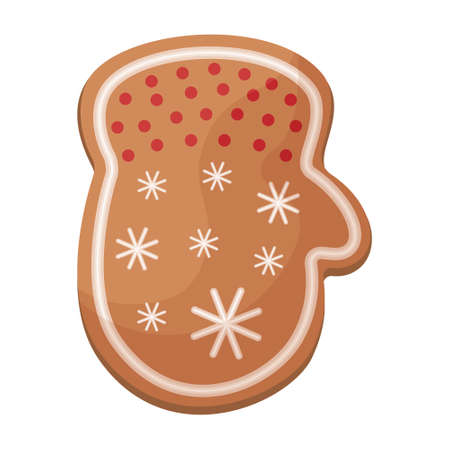 Cute Christmas gingerbread. New Year s gingerbread in the shape of a mitten. Festive pastries. Christmas cookies in the shape of mittens. Vector illustration isolated on a white background.のイラスト素材