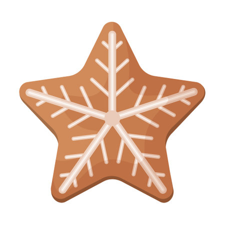 Cute gingerbread Christmas cake. New Year s gingerbread in the shape of a star decorated with patterns. Festive pastries. Christmas cookies in the shape of a house. Vector illustration isolated.のイラスト素材