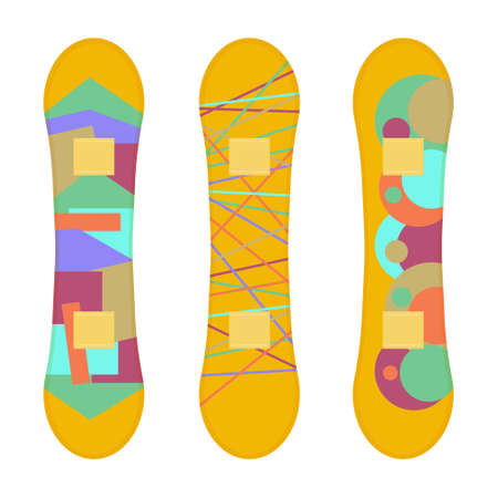 Bright multicolored snowboard. Snowboard for sports and outdoor activities. Ski equipment. Vector illustration isolated on a white backgroundのイラスト素材