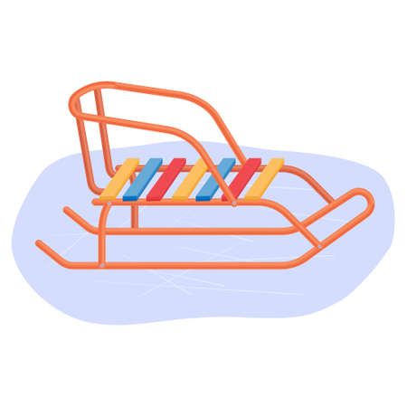 Bright children s metal sled on ice. Sledge for downhill skiing. Children s equipment for outdoor activities. Vector illustration isolated on a white background.のイラスト素材