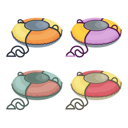 A set of Christmas snowglobes. Snow balls with a Christmas tree, reindeer harnessed to a sleigh and also a tiger symbol of the new year. Collection of snowglobes in cartoon style. Vector illustration.のイラスト素材