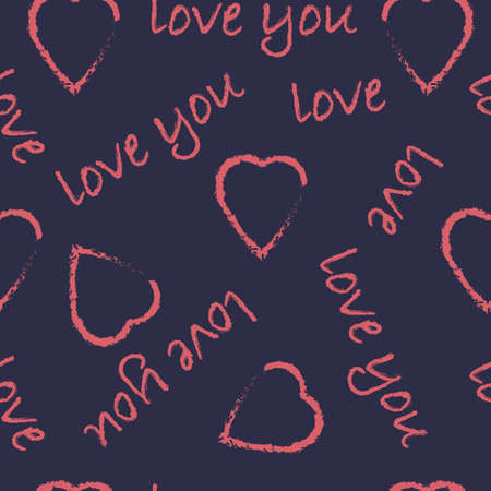 Bright seamless pattern with the image of hearts painted with lipstick. A pattern with the image of...