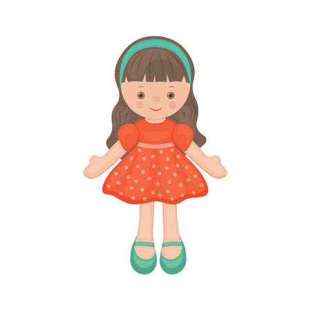 Doll. Cute children s toy. A doll in a beautiful dress. Vector illustration isolated on a white backgroundのイラスト素材