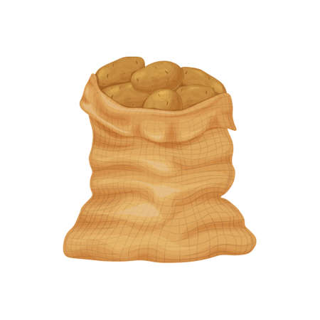 Potato. A bag of ripe potatoes. Potatoes in a big bag. Fresh vegetables. Farm organic products. Vector illustrationのイラスト素材