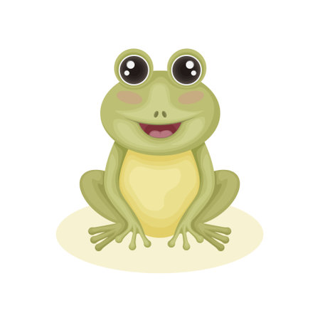 Frog. Cute cartoon frog. Cute children's drawing depicting a smiling frog. Vector illustration isolated on a white background.のイラスト素材