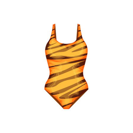 Swimsuit. Women s tiger-colored indoor swimsuit. Women s beach accessory. Bathing clothes. Vector illustration isolated on a white backgroundのイラスト素材