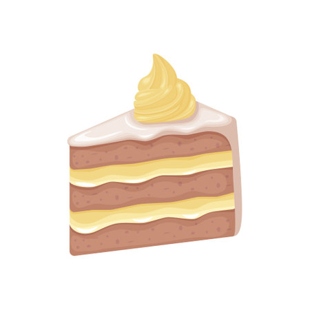 Cake. Sweet cake with vanilla cream. A piece of sponge cake. Sweet dessert , vector illustration...