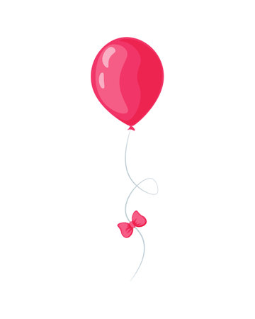 A red balloon on a rope. Cartoon red balloon with a red bow. Vector illustration isolated on a white backgroundのイラスト素材