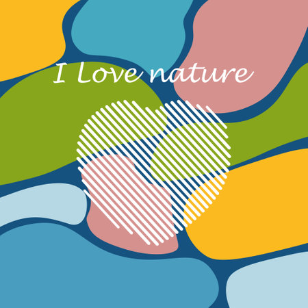 I love nature. An illustration with an image of a heart on a colored abstract background and the inscription I love nature. Vector illustrationのイラスト素材