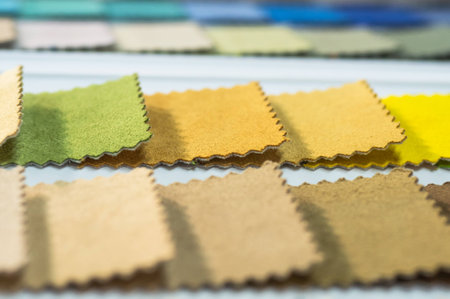 Catalog of multicolored cloth from matting fabric texture background, suede fabric texture, textile industry background with blurred, Colored cotton fabric,Macro, tissue catalogの写真素材