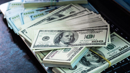 Macro shot of a 100 dollar. Dollars Closeup Concept. American Dollars Cash Money. One Hundred Dollar...