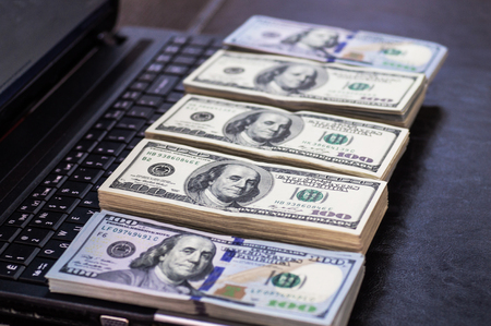 Macro shot of a 100 dollar. Dollars Closeup Concept. American Dollars Cash Money. One Hundred Dollar...