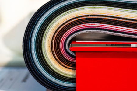 Catalog of multicolored imitation leather from matting fabric texture background, leatherette fabric...
