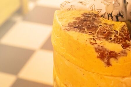 Shop cosmetic handmade soap. Fresh makeup samples. The concept of spa and relaxation.の写真素材