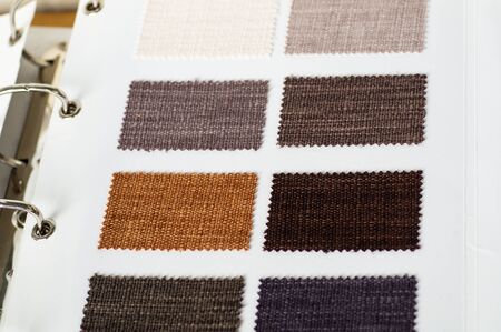 Catalog of multicolored cloth from matting fabric texture background, silk fabric texture, textile industry background.の写真素材