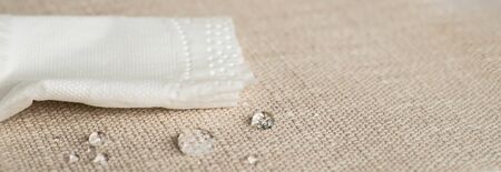 Water repellent and waterproof fabrics. How to waterproof fabric with these simple instructions for Experiment by drop water on it.の写真素材