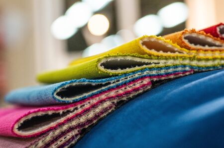Catalog of multicolored cloth from matting fabric texture background, silk fabric texture, textile...