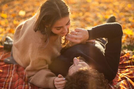 Happy couple outdoors. Outdoor portrait of romantic couple in love. Full of happiness. Valentines...