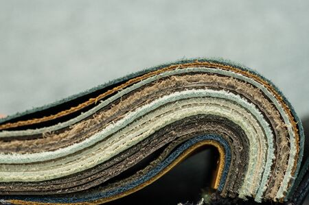 Luxury multicolored leather samples close-up. Can be used as background. Industry background.