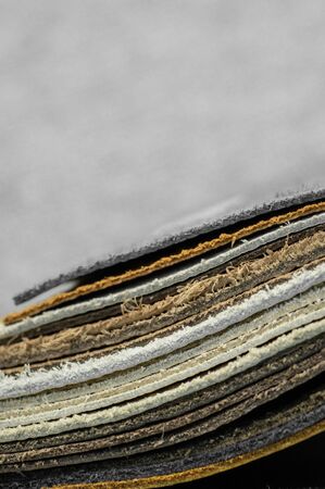 Luxury multicolored leather samples close-up. Can be used as background. Industry background.