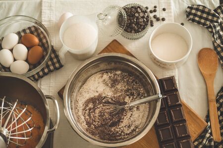Ingredients for flour products or dessert. Cooking Cupcakes. Rural or rustic style.