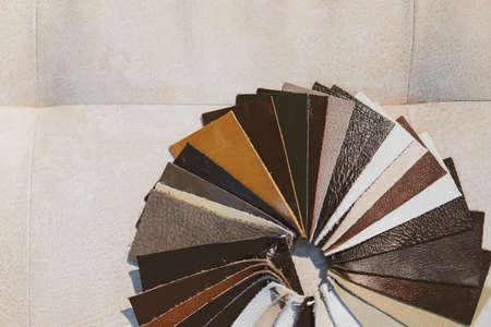 leather samples close-up. Can be used as background. Industry background.