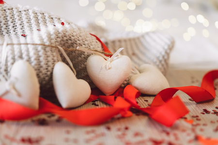 Valentines day background with white hearts. The concept of love and Valentines day.の写真素材