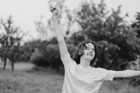 Close-Up Portrait Of Teenager Girl. Happy Cheerful Teen Girl With Pronounced Face From Sprayed Small...