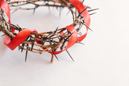 Jesus Crown Thorns and nails and cross on a white background. Easter Dayの写真素材