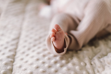 Details of the foot of a one month old baby, female.の写真素材