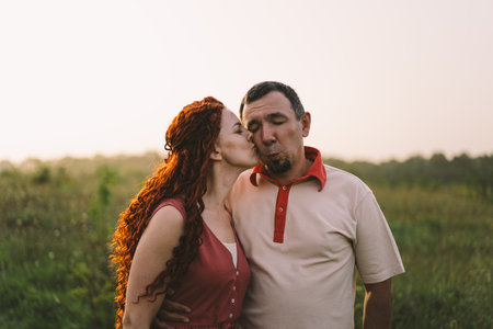 Portrait of a happy couple, woman and man. An adult married couple.