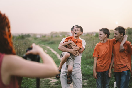 Portrait of a family in nature.の写真素材